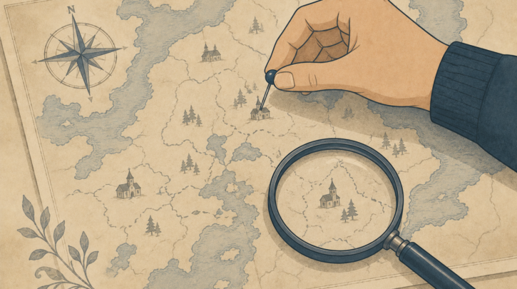 Illustration of locating a Swedish ancestral parish on a map