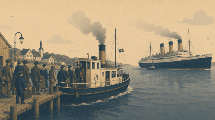 Illustration of emigrants departing from the port of Gothenburg