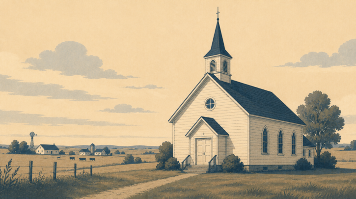 Illustration of a Swedish-American Lutheran church on the prairie
