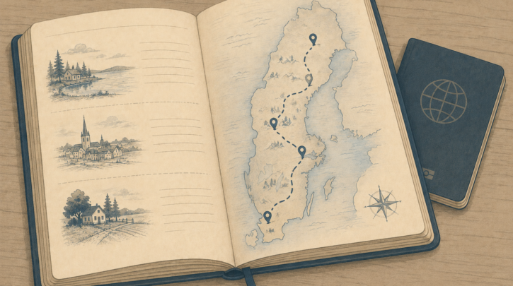 Illustration of planning a heritage trip route through Sweden