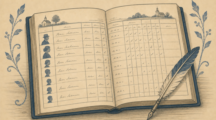 Illustration of a Swedish household examination record following a family