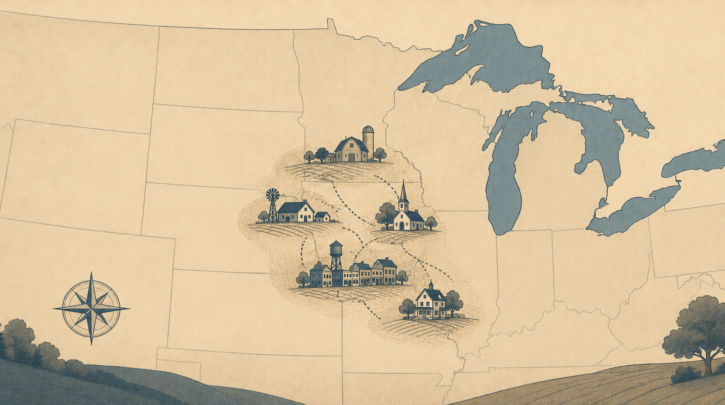 Illustration of Swedish immigrant settlement clusters in the American Midwest