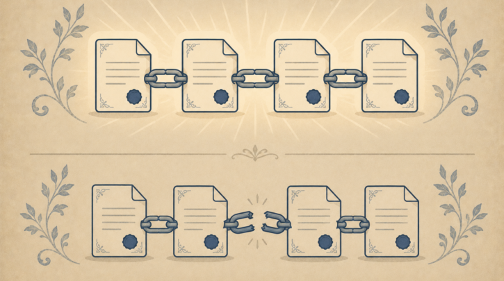 Illustration contrasting an intact and a broken Swedish citizenship chain